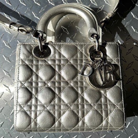 Dior Metallic Grained Calfskin Small My Lady Dior in Silver - Picture 1 of 13